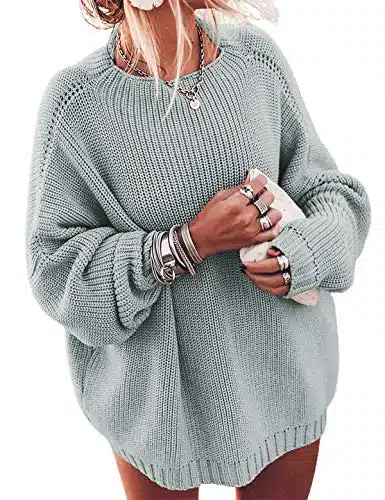 Ugerlov Women's Oversized Sweaters Batwing Sleeve Mock Neck Jumper Tops Chunky Knit Pullover Sweater (Gray, SM)
