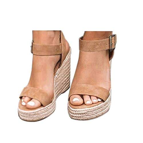 VICKIÂ·VICKI Women's Platform Sandals Wedge Ankle Strap Open Toe Sandals Khaki