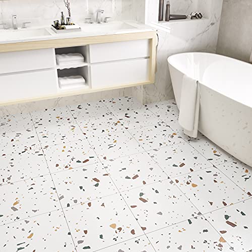 WESTICK Terrazzo Peel and Stick Floor Tile PCS Durable Removable Adhesive Floor Tiles Waterproof Thick Laminate Flooring Luxury Vinyl Flooring for Kitchen xin