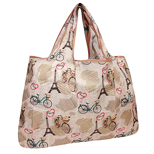 allydrew Large Foldable Tote Nylon Reusable Grocery Bag, Paris