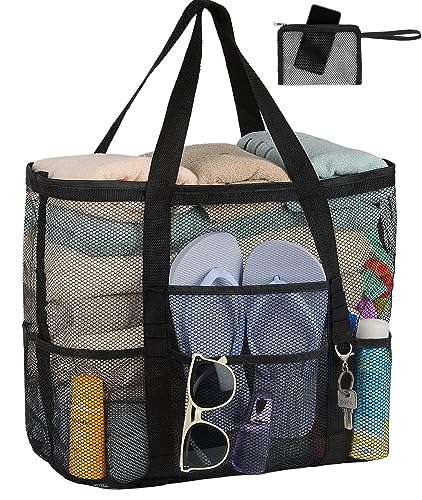 iminuo Mesh Beach Bag Waterproof Sandproof   Large Tote Bags for Women, Beach Essentials for Vacation