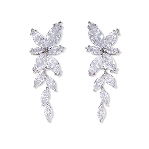 AIRIQI Wedding Earrings for Brides Bridal Earrings for Wedding Bridesmaid Earrings, Rhinestone Earrings Dangling Silver Prom Earrings Bride Earring Silver Dangle Earrings for Women