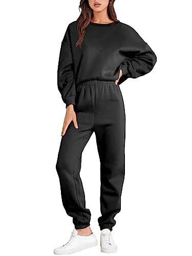 ANRABESS Women Piece Outfits Sweatsuit Crew Neck Sweatshirt & Lounge Pants Casual Cozy Tracksuit Matching Sets Loungewear Aheise M