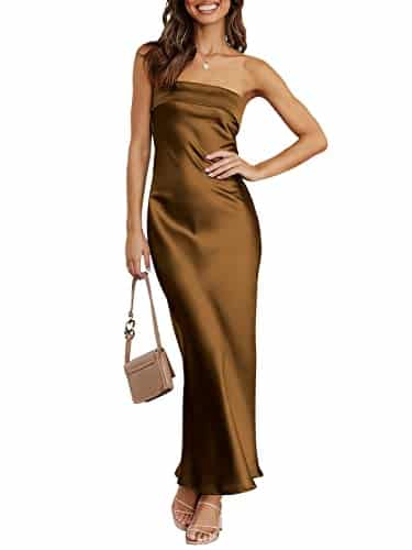 ANRABESS Women's Strapless Summer Maxi Dress Sexy Backless Bodycon Silk Satin Evening Gown Wedding Formal Sorority Cocktail Party Long Dresses jiaotang XL Brown