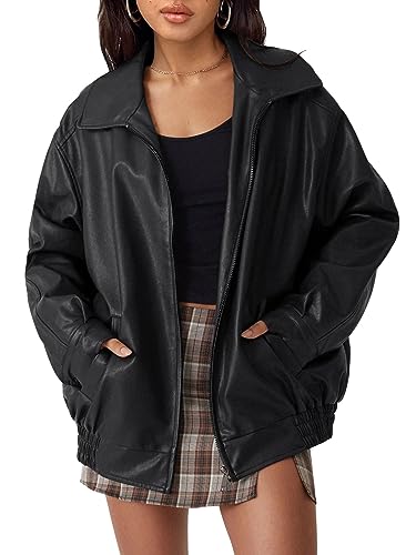 AUTOMET Women's Leather Jackets Oversized, Bomber Faux Motorcycle Plus Size Moto Biker Coat Fall Outfits Fashion Clothes