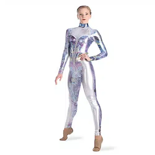 Alexandra Collection Womens Metallic Foil Galaxy Princess Dance Costume Unitard Intercosmic Adult Small