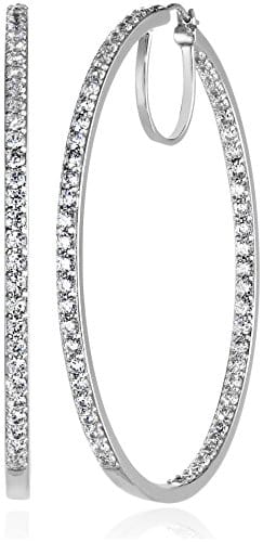 Amazon Collection Platinum Plated Sterling Silver Infinite Elements Cubic Zirconia Round Hoop Earrings (Diameter) (cttw)