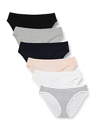 Amazon Essentials Women's Cotton Bikini Brief Underwear (Available in Plus Size), Pack of , MulticolorHeatherStripe, Medium