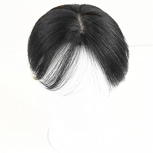 Anemone Real Human Hair Topper Light Thin Clip in Hair Bangs for Women and Men inches Middle Part Straight Hairpieces for Mild Hair Loss Volum (B)