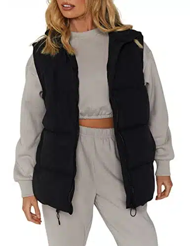 Athlisan Womens Puffer Vest Zip Up Stand Collar Sleeveless Padded Jacket Coat(Black M)