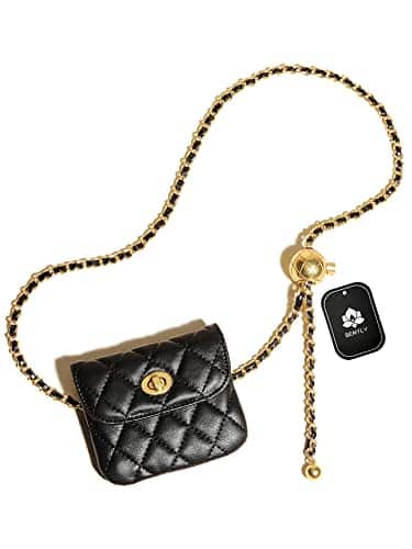 BEMYLV Leather Chain Belt Bag for Women Black Crossbody Waist Purse Fanny Pack Fashion Evening Clutch Mini Handbag Detachable