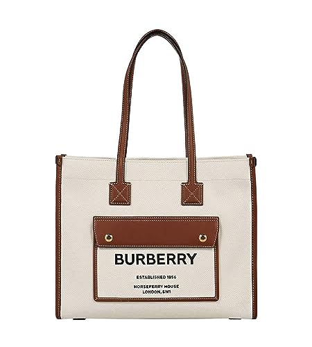 BURBERRY Freya Small Two tone Canvas And Leather Tote In NaturalTan