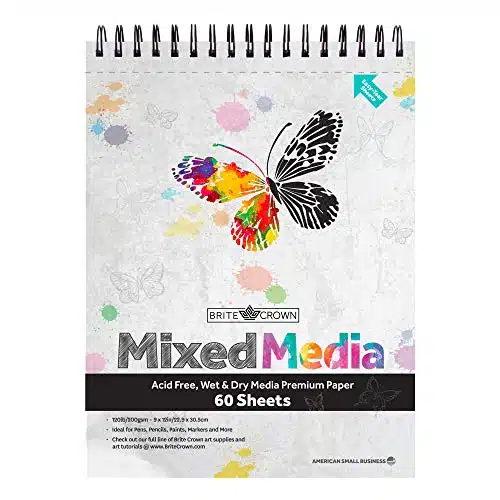 Brite Crown Mixed Media Sketch Pad â x Sketch Book (Sheets) Perforated Sketchbook Art Paper for Pencils, Markers, Paints, Watercolors, Pastels, Charcoal lb (gsm) Acid Free Drawing Paper