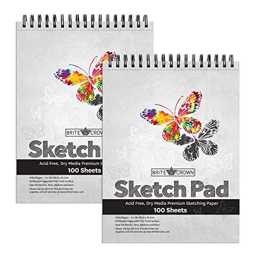Brite Crown Sketch Pad Pack â xSketchbook for Teens, lb (gsm) Art Drawing Paper for Kids   Sheets Acid Free, Spiral Perforated Drawing Paper Pad