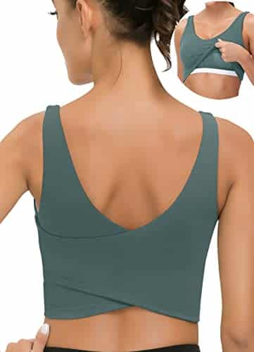 Built in Bra Sports Bras for Women Padded Longline V Neck Wirefree Workout Crop Tank Top for Yoga Gym Fitness Teal