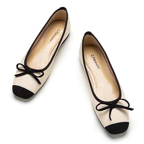 C.Paravano Women's Flats  Round Toe Flats for Women  Suede Leather Shoes  White Flats Shoe for Women  Chic Knot Flats  Comfortable Dressy Shoes for Women (,White b)