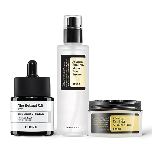 COSRX Advanced Skin Cycling Routine  Retinol % Oil Serum + Snail % Mucin Essence + Snail % All In One Cream, Firming and Moisturizing for Youthful Glowing Skin, Korean Skincare