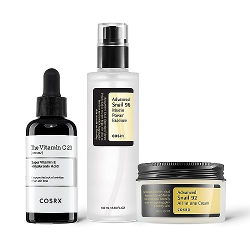 COSRX Advanced Skin Cycling Routine  Vitamin C % Serum + Snail % Mucin Essence + Snail % All In One Cream, Daily Professional Skincare, Improve Radiance & Dark Spots