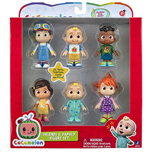 Cocomelon Official Friends & Family, Figure Pack   Inch Character Toys   Features Two Baby JJ Figures (Tee and Onesie), Tomtom, YoYo, Cody, and Nina   Toys for Babies and Toddlers