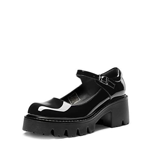 DREAM PAIRS Women's Sdpunew Mary Janes Shoes Platform Dress Low Heel Chunky Pumps Round Toe Ankle Strap Pumps Shoes Oxfords, ,Black