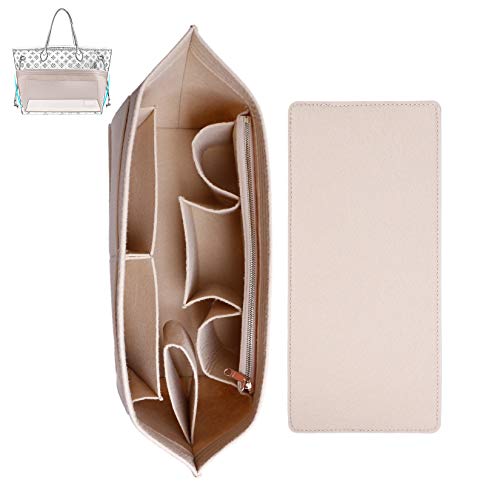 Doxo Purse Organizer Insert, Felt Bag Tote Fit L Speedy Neverfull PM & Base Shaper pc Set (Medium Beige Combination)