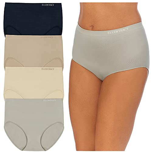 ELLEN TRACY womens Full Seamless Logo Panties Briefs, SterlingIvoryMilanoNavy, X Large US