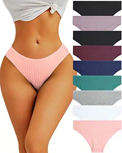 FINETOO Pack Cotton Underwear for Women Sexy Low Rise Ribbed Hipster Breathable Soft Womens Bikini Panties Cheeky S XL