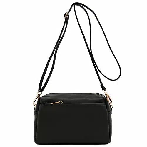 FashionPuzzle Small Triple Zip Crossbody Bag (Black)