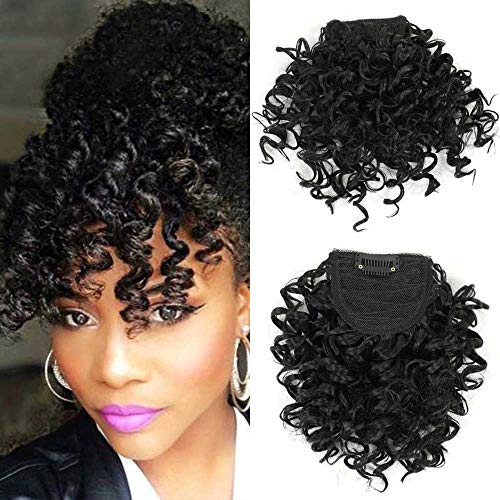 G&T Wig Curly Bangs for Black Women Short Afro Kinky Curly Bangs Clip in Bangs(B,single bangs)