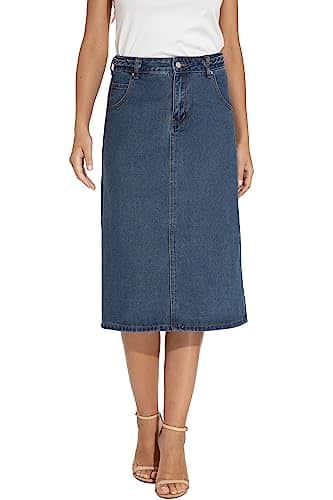 GUANYY Women's Long Vintage Denim A Line Skirt   High Waist Split Jean Skirt (Blue, Large)