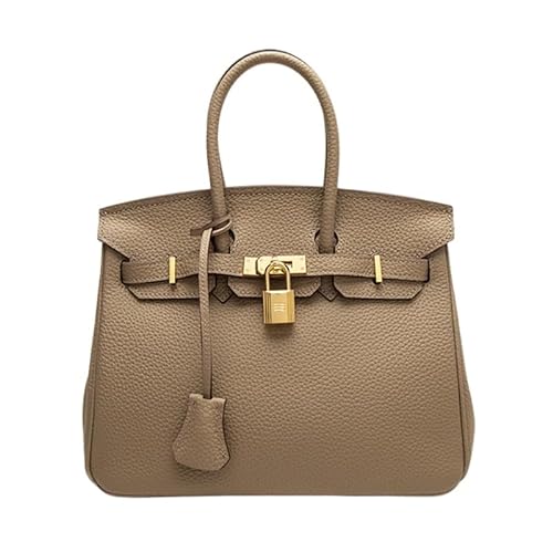 Genuine leather women's bag with cowhide top layer, fashionable lychee pattern, platinum bag, women's handbag, shoulder bag (elephant ash)