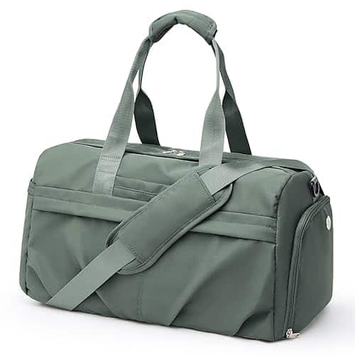 Gym Bag for Women Men with Shoe Compartment, Sport Duffel Bag, Waterproof Travel Weekender Overnight Carry on Bag for Yoga with Trolley Sleeve, Green