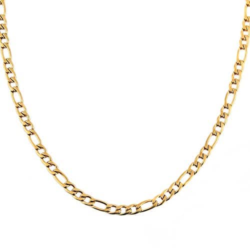 HZMAN Men Women k Real Gold Plated Figaro Chain Stainless Steel Necklace, Wide mm mm mm mm