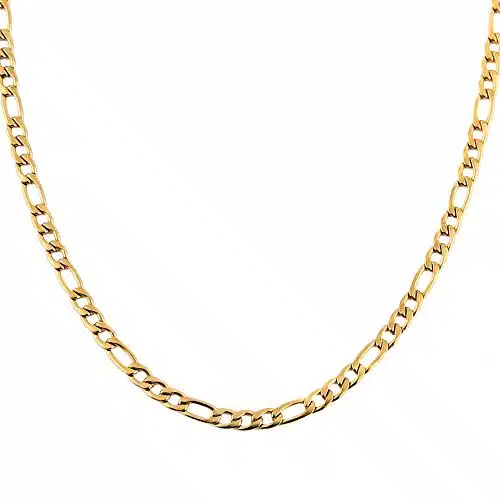 HZMAN Men Women k Real Gold Plated Figaro Chain Stainless Steel Necklace, Wide mm mm mm mm
