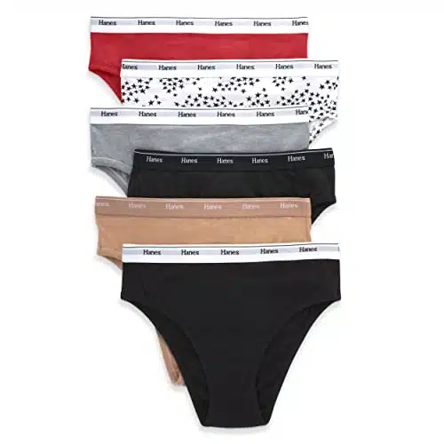 Hanes Women's Originals Panties Pack, Breathable Cotton Stretch Underwear, Basic Color Mix, Pack Hi Cuts, X Large