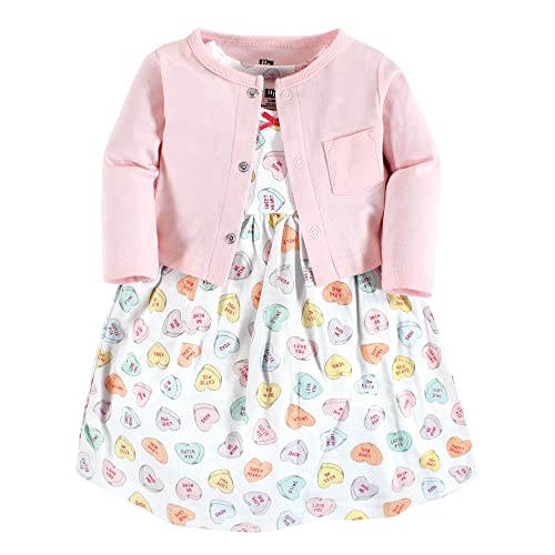 Hudson Baby Baby Girls' Cotton Dress and Cardigan Set, Be Mine Valentine, onths