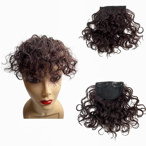 % Human Hair Bangs Afro Curly Fringe Hair Bangs Short Kinky Curly Hairpieces for Black Women Clip in on Hair Extensions Piece (Dark Brown)
