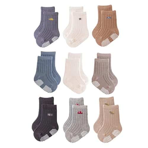 J Poqobog Baby Crew Socks,Grips Combed Cotton Socks Toddler Non Skid for Girls,Boys Non SlipAnti Skid Pack (onths, Boys   Pairs)