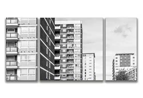 JANGHUESER Housing in Hackney East London Wall Art Home Decor Black and White Wall Art Print On Canvas Art Work Stretched & Framed Hanging Posters for Living Room Panel