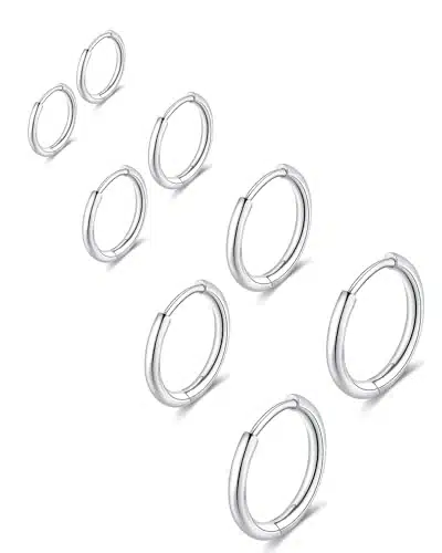 L Surgical Stainless Steel Huggie Hoop Earrings mm mm mm mm Silver Hypoallergenic Earrings Hoop Cartilage Helix Lobes Hinged Sleeper Earrings For Men Women Girls (GPairs Silver(mmmmmmmm))