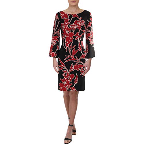 LAUREN RALPH LAUREN Womens Bazzy Printed Knee Length Wear to Work Dress Black