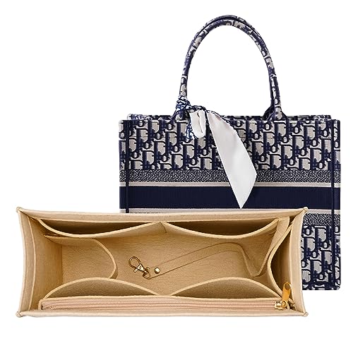 LOUKAYCCI Purse Insert Organizer for Medium dior book tote Bag Insertï¼Premium Purse Felt Insert Multiple Pockets (Large, Khaki)