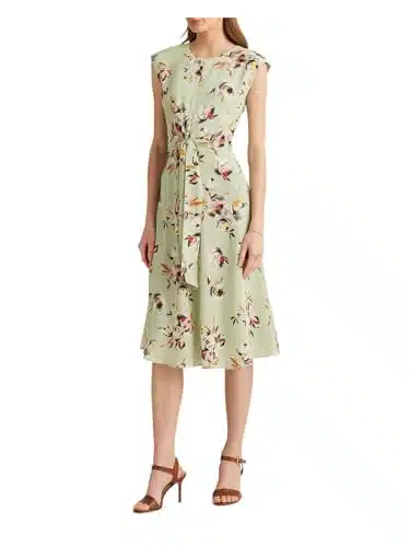 Lauren Ralph Lauren Womens Floral Print Midi Shift Dress Green