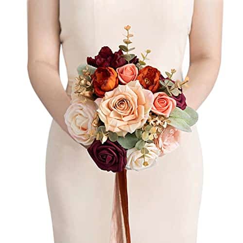 Ling's Moment Inch Burnt Orange Artificial Flowers Bridesmaid Bouquets for Wedding, Wedding Bouquets for Bride, Tossing Bouquet, for Wedding Ceremony and Anniversary