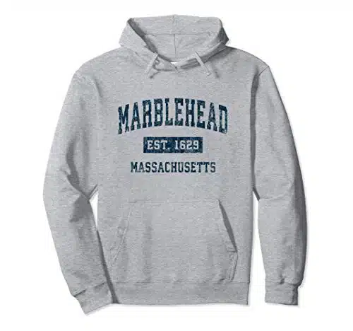 Marblehead Massachusetts MA Vintage Sports Design Navy Print Pullover Hoodie