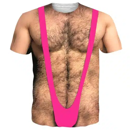 Mens Fake Muscle Shirt Abs Hairy Chest Tshirt D Shirtless Rave Shirts Festivals Tan King Costumes Tees Boy Girl Party Outfits Hot Pink Ugly Hip Hop Tops Large