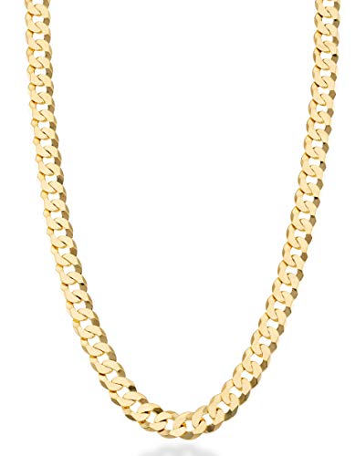 Miabella Solid K Gold Over Sterling Silver Italian mm Diamond Cut Cuban Link Curb Chain Necklace for Men Women (Length Inches)