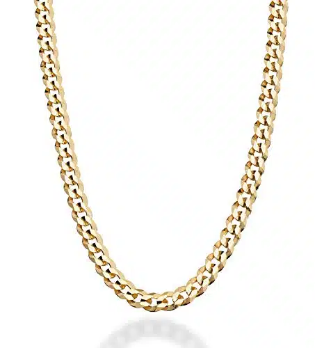 Miabella Solid K Gold Over Sterling Silver Italian mm Diamond Cut Cuban Link Curb Chain Necklace for Women Men, Made in Italy (Inches (men's average length))
