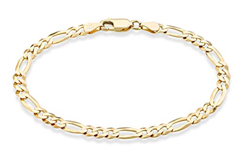 Miabella Solid K Gold Over Sterling Silver Italian mm Diamond Cut Figaro Chain Bracelet for Women Men, ade in Italy (Length Inches)