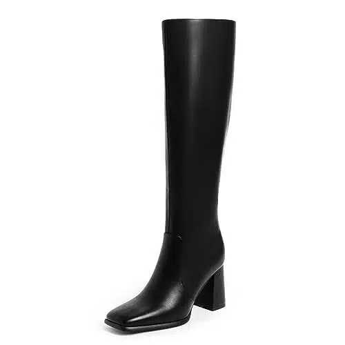 Modatope Knee High Boots Women Black Chunky Heel Womens Fall Boots High Heel Tall Boots for Women Side Zipper Square Toe Boots for Women